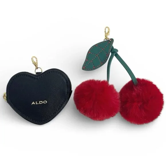 Aldo Special Edition Gummy Bear Heart Coin Case Cherries Charm Black Handbag - Picture 11 of 12